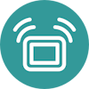 Image of a white icon on a circular teal background. Icon shows a sensor box with waves emanating from it.