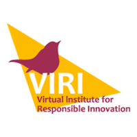 White background with a yellow triangle and red bird. White and red text reads ‘VIRI Virtual Institute for Responsible Innovation’.