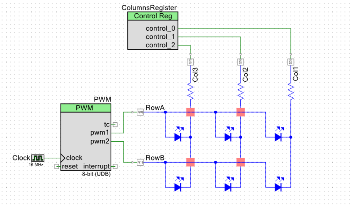  A schematic of the circuit used to develop the matrix addressing scheme