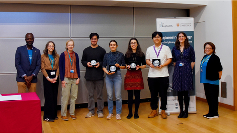 Photo of presenters of EngBio Symposium poster talks with their trophies
