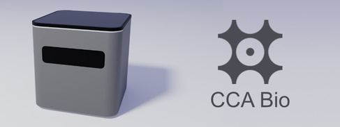 Render of an enclosed environmentally controlled microscope system with the CCA.Bio logo