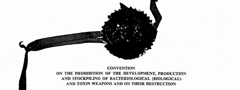 Scan of the top of a document with an offical seal and text reading "Convention on the Prohibition of the Development, Production and Stockpiling of Bacteriological (Biological) and Toxin Weapons and on their Destruction".