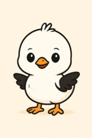 Illustration of a chick with a white body and black wings
