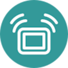 Image of a white icon on a circular teal background. Icon shows a sensor box with waves emanating from it.