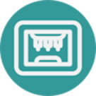 Image of a white icon on a circular teal background. Icon shows a liquid handling robot.