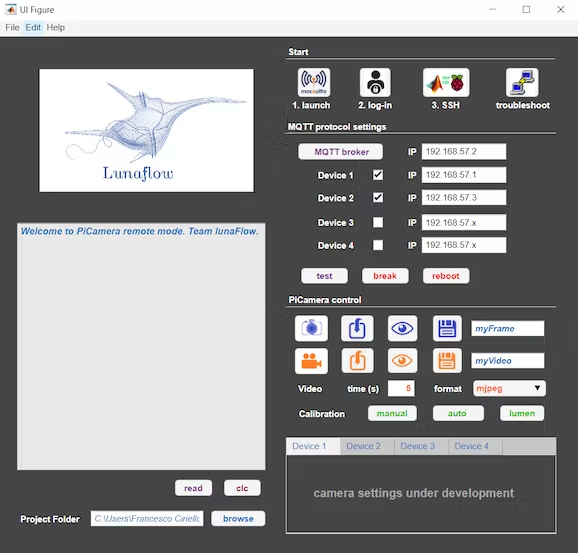 Image of the LunaFlow app interface. The screen shows the LunaFlow logo and various buttons and text boxes for altering parameters. Credit: LunaFlow Biomaker Team
