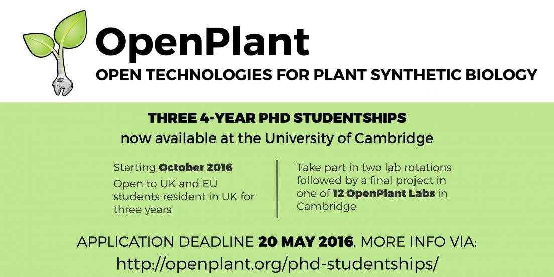 [Closes 20 May 2016] OpenPlant Studentships in plant synthetic biology now open to applications