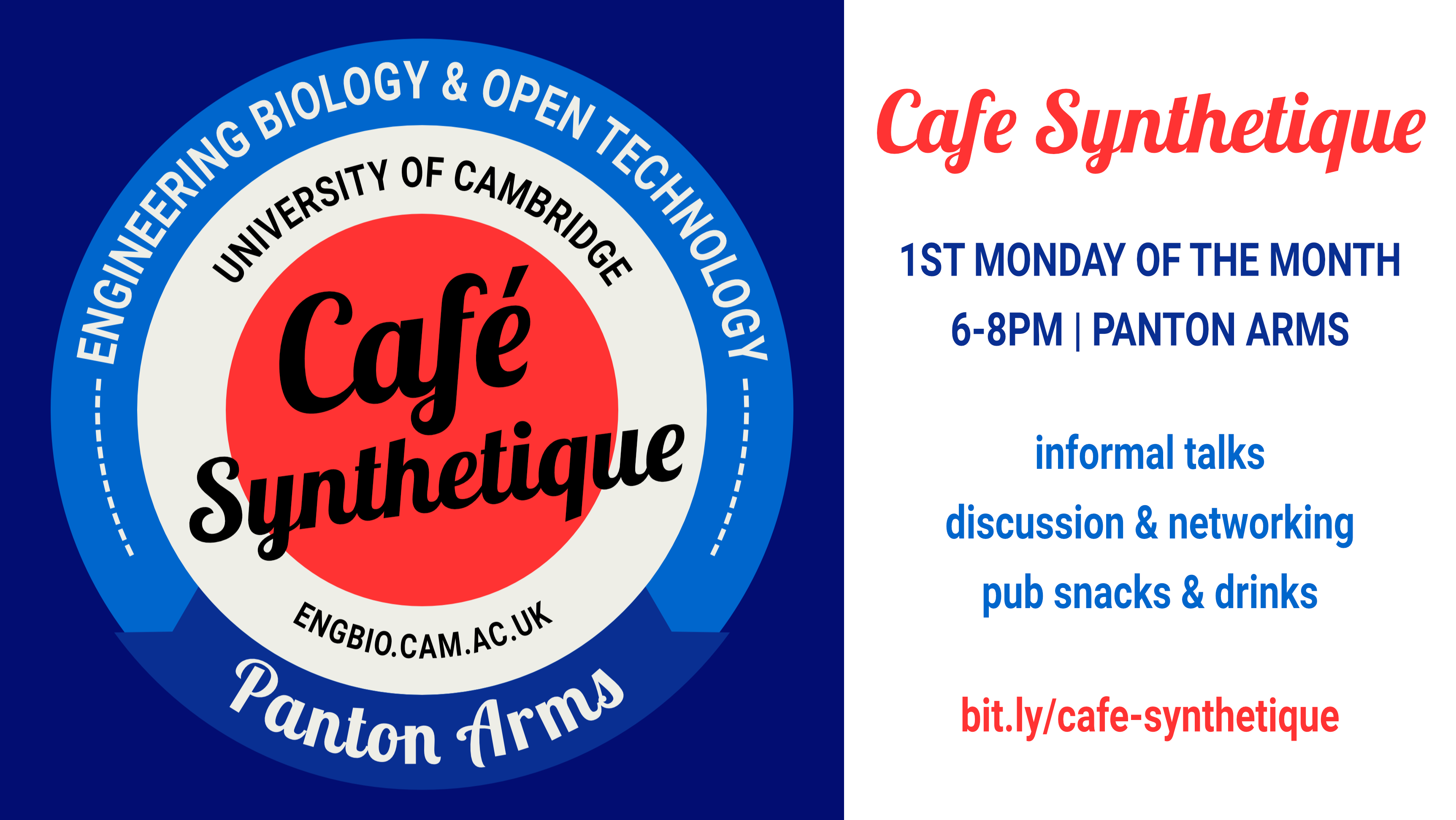 Cafe Synthetique | 1st Monday of the Month 6-8pm | Panton Arms | informal talks, discussion & networking, pub snacks & drinks | bit.ly/cafe-synthetique